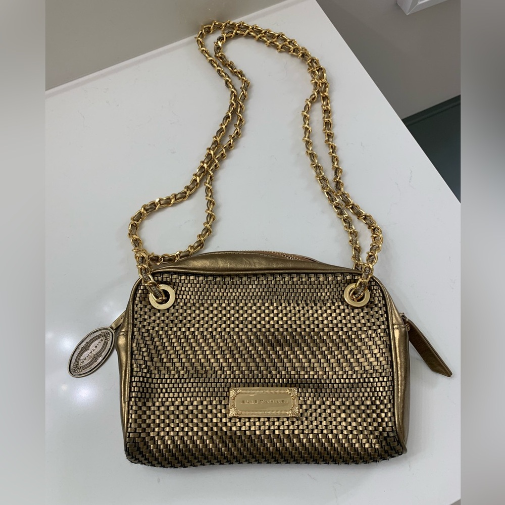 EliE Tahari gold leather handbag